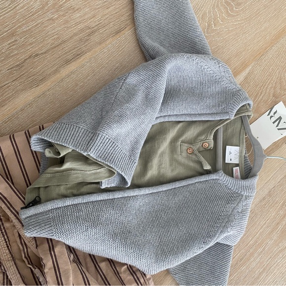 NWT Zara baby kids size 2-3 gray knit zip sweater jacket boys girls - Picture 7 of 9